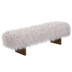 Faux Wool Upholstered Bedroom Bench with Rubberwood Legs