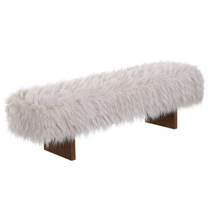 Faux Wool Upholstered Bedroom Bench with Rubberwood Legs
