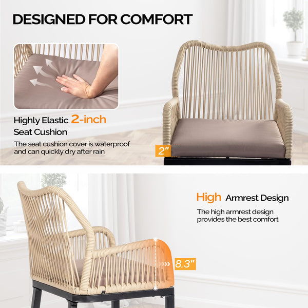 Outdoor Counter Height Bar Stools with Wicker Backrest