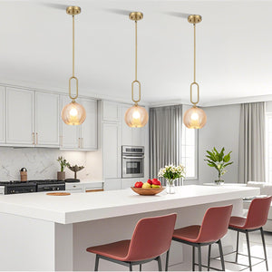Amber Globe Pendant Light with Brushed Brass Rods