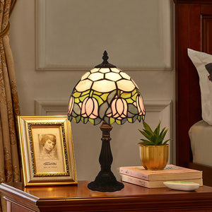 Tiffany Style Stained Glass Table Lamp with Pink Tulip Pattern