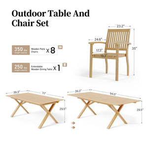 9-Piece Acacia Wood Outdoor Dining Set with Extendable Table