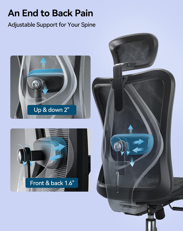 Ergonomic Mesh Office Chair High Back with Lumbar Support & Adjustable Headrest