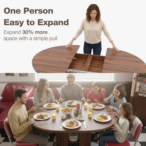 Extendable Round Dining Table 43–59 Inch with Storage Shelf