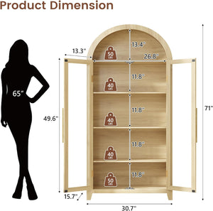 71" Arched Display Cabinet with LED Light & Glass Doors