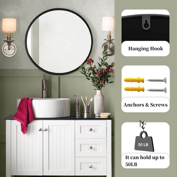 Round Wall Mirror – Matte Black Metal Frame