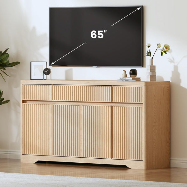 57" Fluted Buffet Cabinet with Storage – Sideboard Credenza with Drawers & Doors