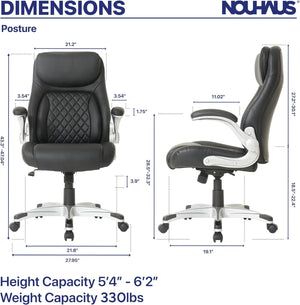 Ergonomic PU Leather Office Chair with Adjustable Lumbar Support & Flip Armrests