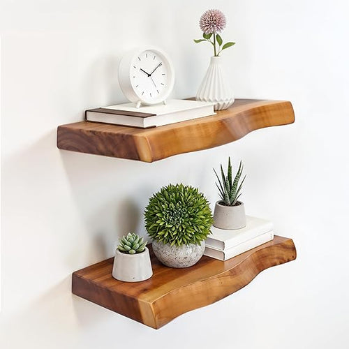 Live Edge Solid Wood Floating Shelves Set of 2
