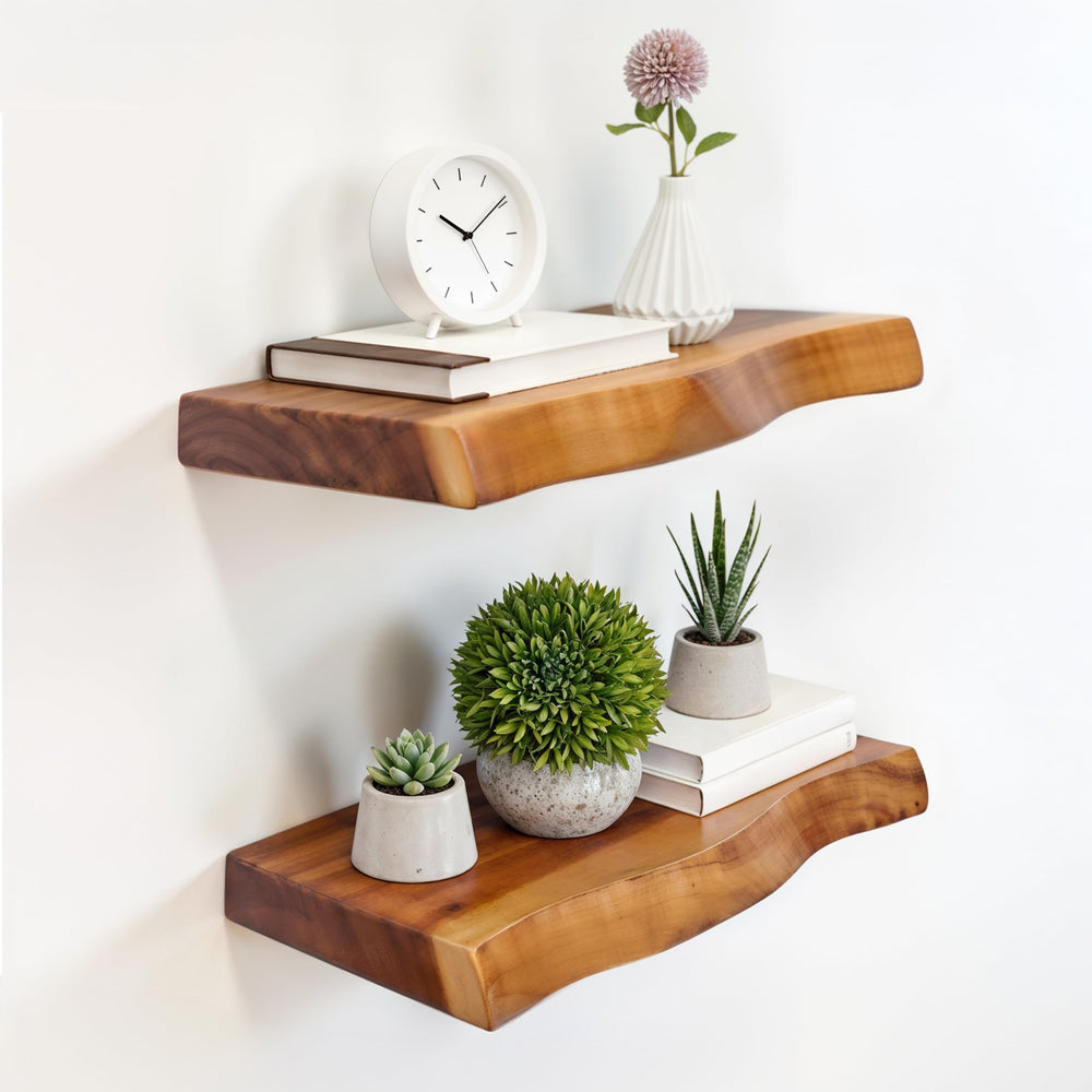 Live Edge Solid Wood Floating Shelves Set of 2