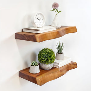 Live Edge Solid Wood Floating Shelves Set of 2
