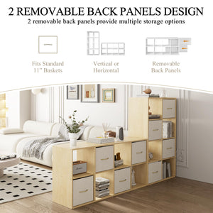 Cube Storage Organizer with Fabric Bins — Solid Wood Bookshelf