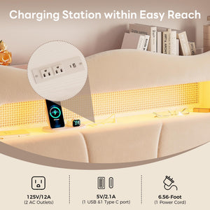 Full Upholstered LED Storage Bed with Charging Station