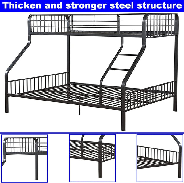 Twin XL Over Queen Metal Bunk Bed with Ladder – Heavy Duty Steel Frame