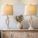 Rustic Farmhouse Table Lamp Set with USB Charging Ports