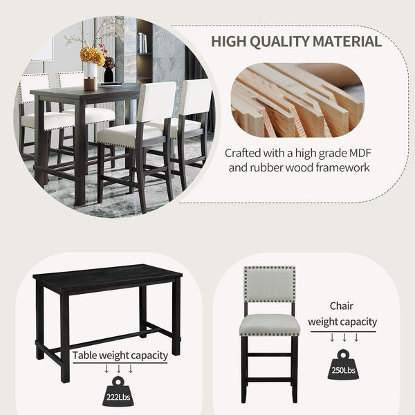 5-Piece Counter Height Dining Set with 4 Upholstered Chairs