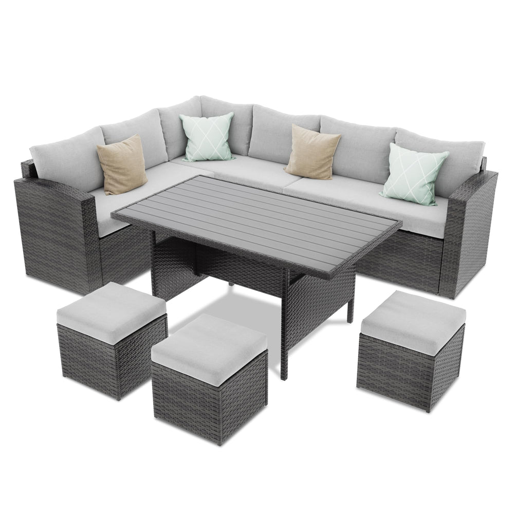 7-Piece Outdoor Wicker Patio Furniture Set with Cushions – Light Grey