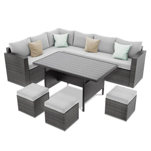 7-Piece Outdoor Wicker Patio Furniture Set with Cushions – Light Grey