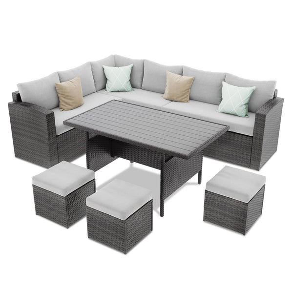 7-Piece Outdoor Wicker Patio Furniture Set with Cushions – Light Grey
