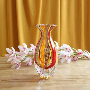 Hand Blown Glass Vase – Red Murano Style Boho Art Glass