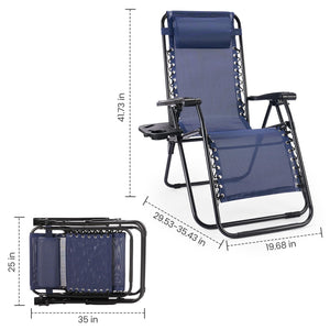 Zero Gravity Outdoor Lounge Chair Set of 2 with Cup Holder & Adjustable Pillow
