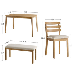 Farmhouse Dining Table Set with Chairs and Bench