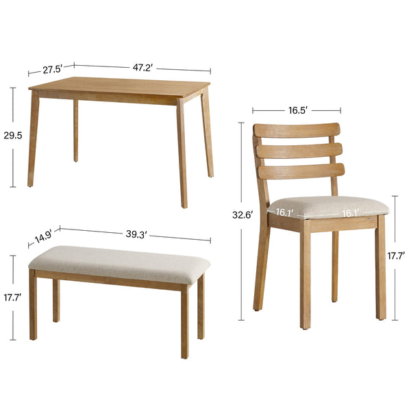 Farmhouse Dining Table Set with Chairs and Bench