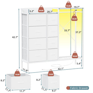 8-Drawer Dresser with Hanging Rack & LED Lights