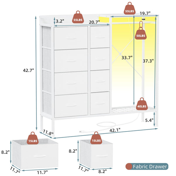 8-Drawer Dresser with Hanging Rack & LED Lights