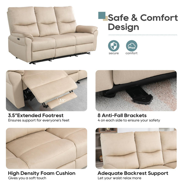 3-Seat Power Reclining Sofa with Console & Cup Holders
