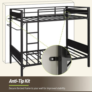 Twin Over Twin Metal Bunk Bed with Clothes Rail & Guardrail