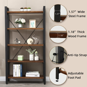 Industrial Wood & Metal Bookshelf – Multi-Tier Etagere Bookcase