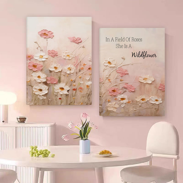 Pink Wildflower Canvas Wall Art Set of 3