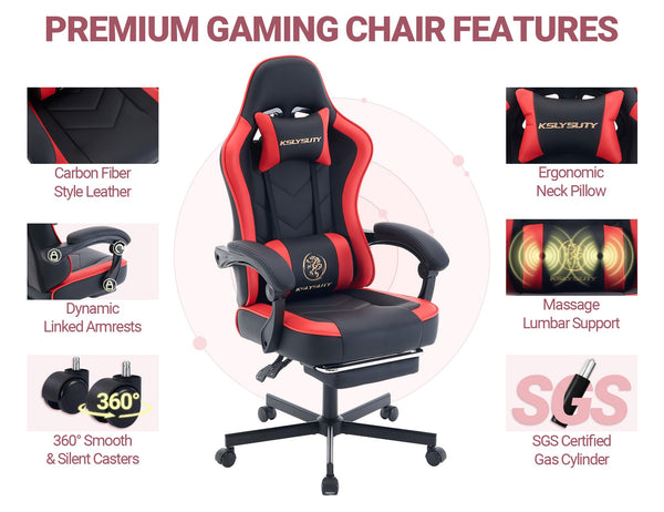 Ergonomic Gaming Chair with Footrest & Lumbar Support