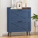 Farmhouse Shoe Storage Cabinet with 2 Flip Drawers – Slim Entryway Shoe Rack