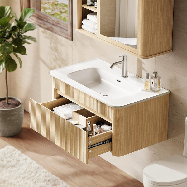 30" Wall-Mounted Bathroom Vanity with Ceramic Sink
