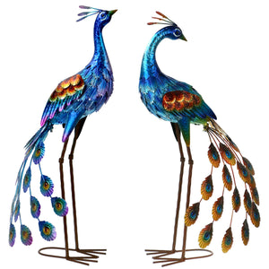 Metal Peacock Garden Statues – Set of 2