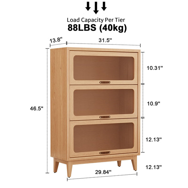 Solid Wood Bookcase with Glass Doors, 3-Shelf