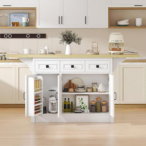 Large Kitchen Island with Drop Leaf & Power Outlet