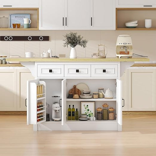 Large Kitchen Island with Drop Leaf & Power Outlet