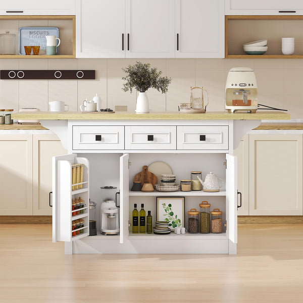 Large Kitchen Island with Drop Leaf & Power Outlet