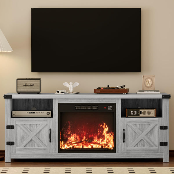 Farmhouse Fireplace TV Stand with Electric Hearth – Fits TVs up to 65"