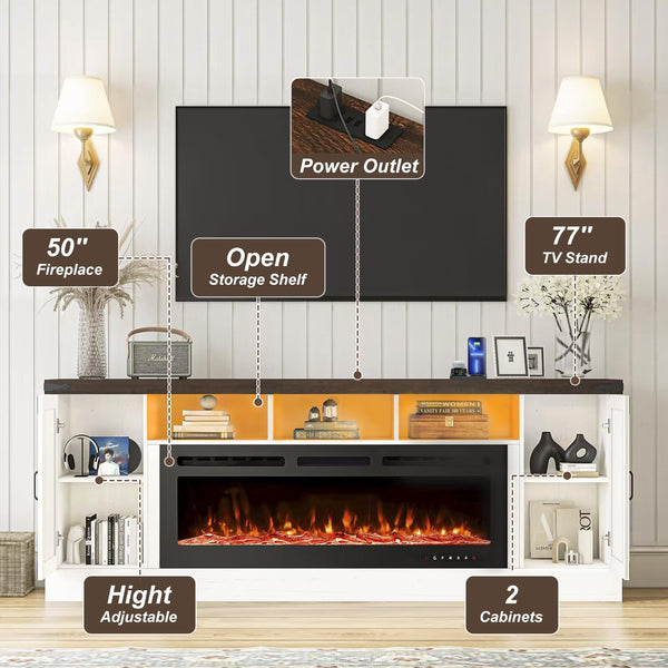 77" Fireplace TV Stand with 50" Electric Fireplace for TVs up to 85"