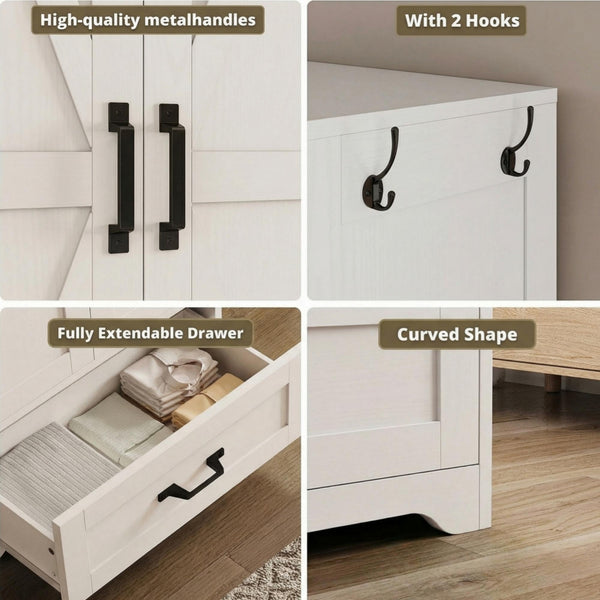 70" Wardrobe Closet with Mirror, Drawer & Side Shelves