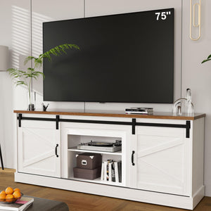 Farmhouse TV Stand with Barn Door 54 Inch Entertainment Center