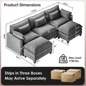 U-Shaped Modular Sectional Sofa with Ottoman