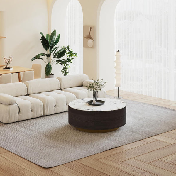 Round Coffee Table with Drawers & Sintered Stone Top