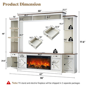98" Farmhouse Entertainment Center with Electric Fireplace