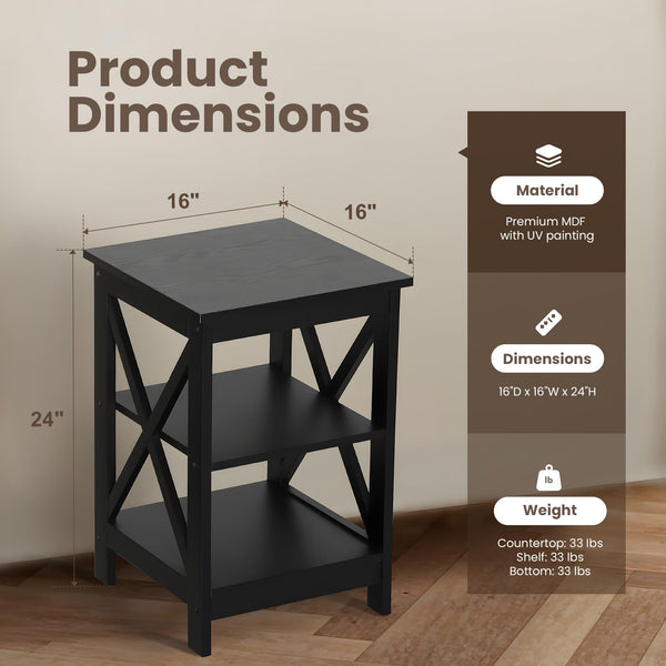 3-Tier End Table Set of 2 with Storage Shelves