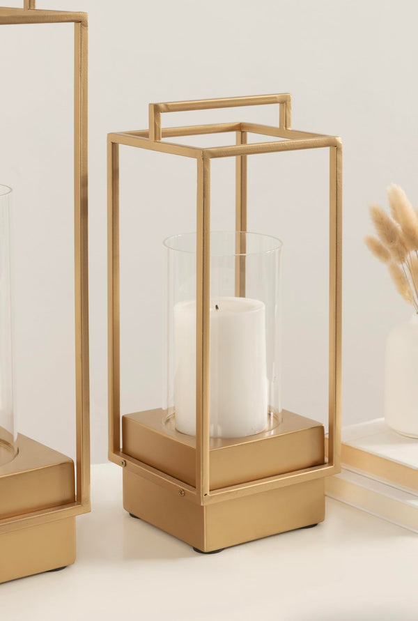 Two-Piece Lantern Candle Holder Set with Glass Cylinders